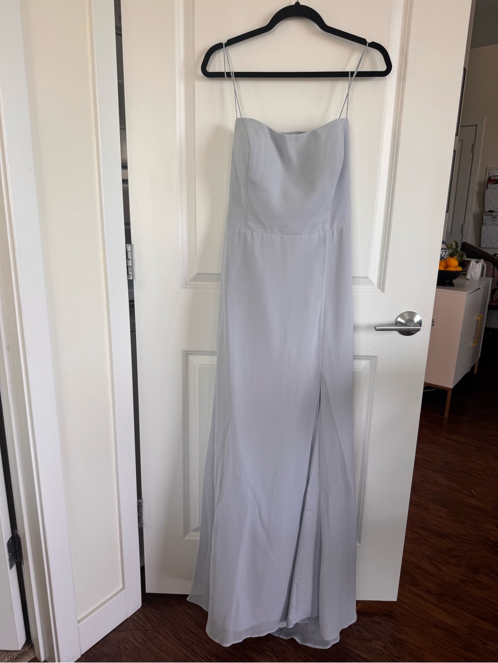 Jenny Yoo Whisper Blue Kiara Spaghetti-Strap Maxi Dress with Thigh Slit